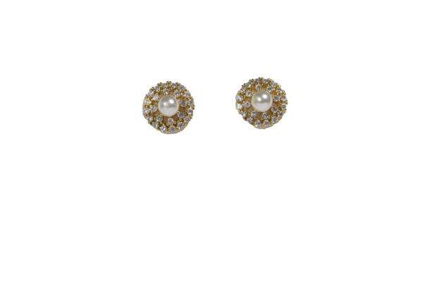 Aretes Dorados Chapa Circulares Con Perla